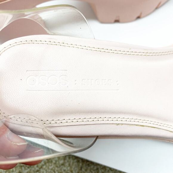 ASOS Light Pink Chunky Heel Sandals w PVC and Rhinestones Sz 6 Adjustable Strap - Picture 8 of 12